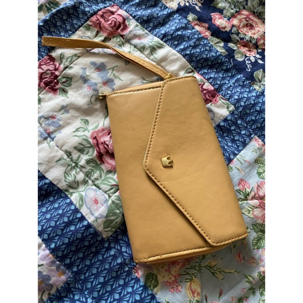 * Crown Smart Pouch Handmade Tan Faux Leather Wallet Wristlet